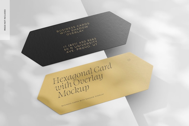 Hexagonal cards with overlay mockup, on podium