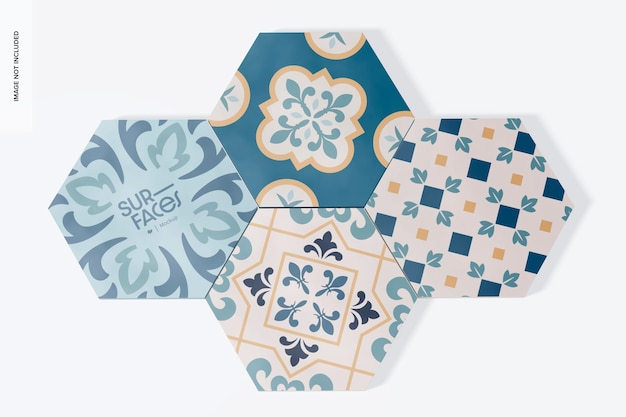 Hexagonal Ceramic Tile Set Mockup