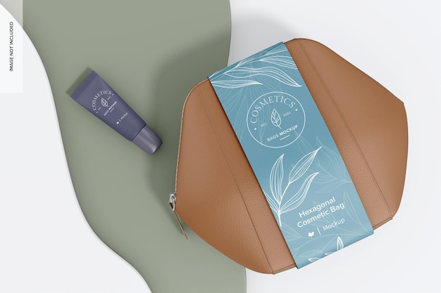 Borsa cosmetica esagonale mockup vista dall'alto