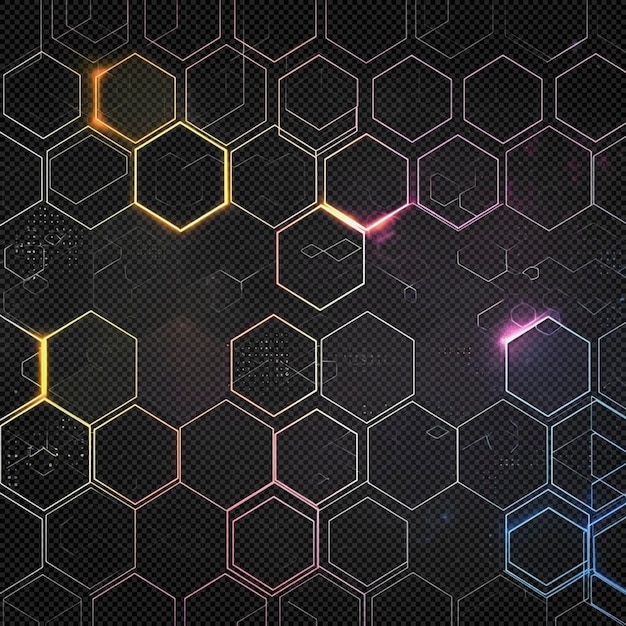 Hexagonal neon light effect abstract transparent background