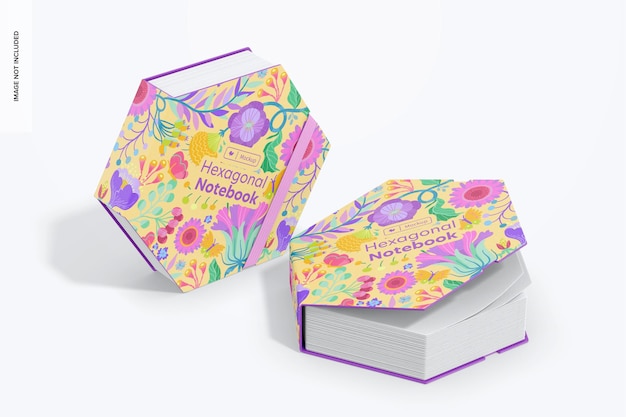 hexagonal notebook mockup, leaned