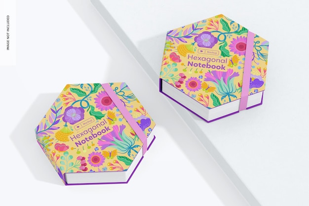 hexagonal notebooks mockup, perspective