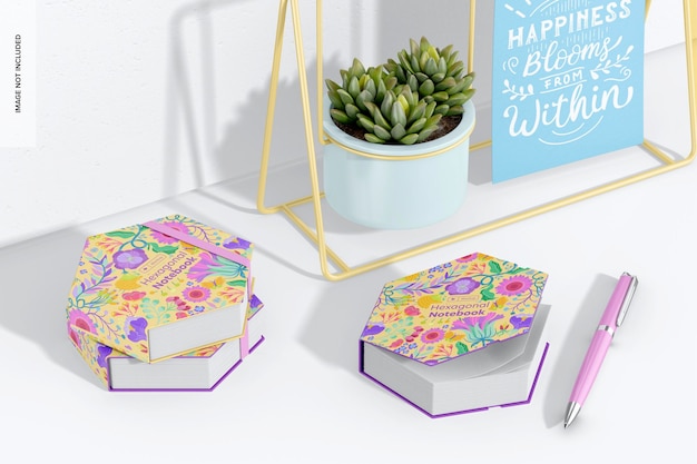 PSD hexagonal notebooks mockup