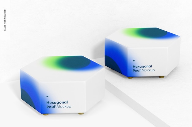 Hexagonal Poufs Mockup, Perspective