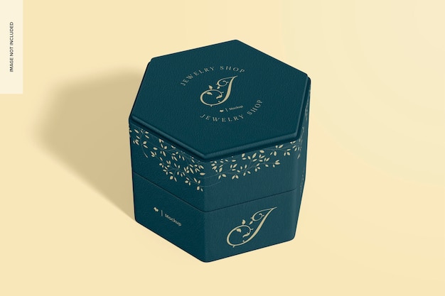 PSD hexagonal ring box mockup, perspective