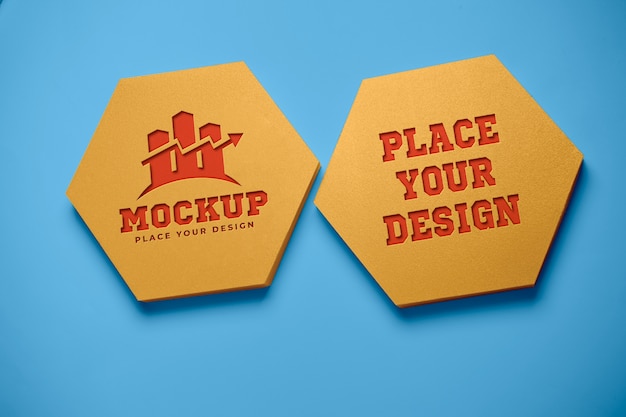 PSD hexagonal sculptures mockup