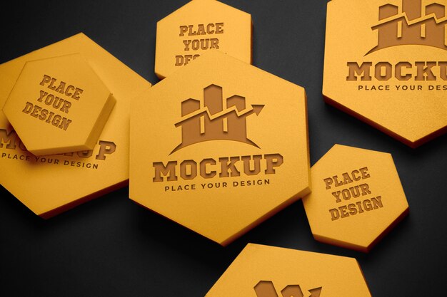 Hexagonal sculptures mockup