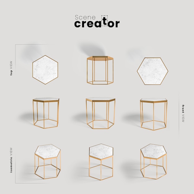 PSD hexagonal table view of spring scene creator