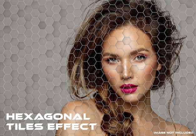 PSD hexagonal tiles photo effect mockup