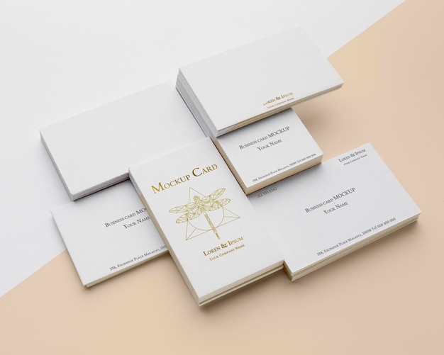 PSD high angle arrangement of mock-up business card