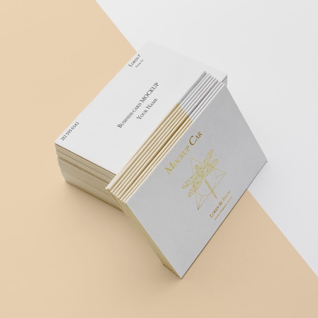 High angle assortment of mock-up business card