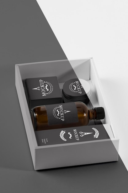 high angle of barbershop oils