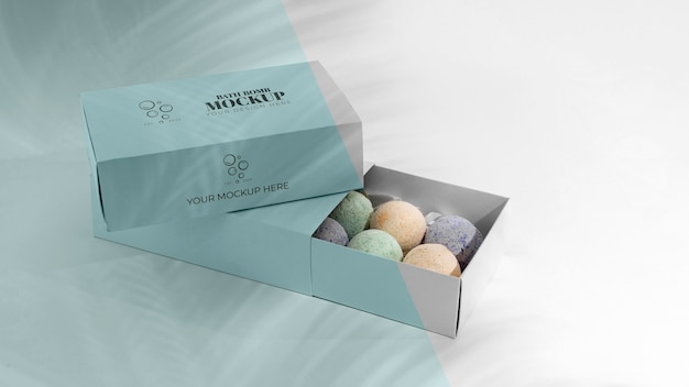 high angle box with bath bombs