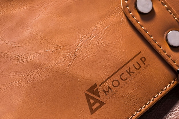 High angle of brown leather surface mock-up