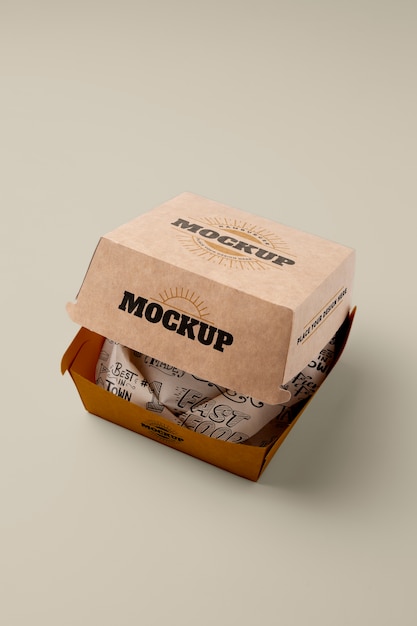 PSD high angle burger box mockup