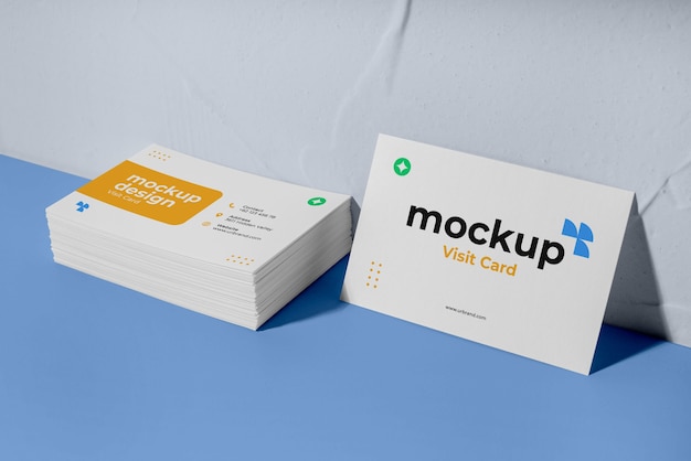 High angle business cards mockup