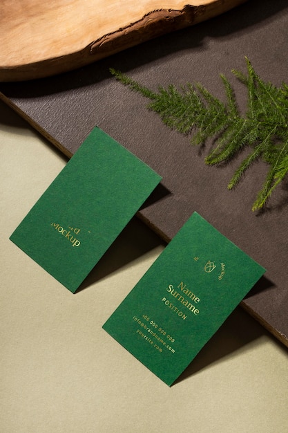 PSD high angle business cards with plant