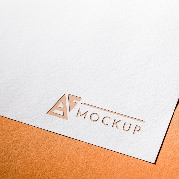 High angle of business mock-up card on coarse paper