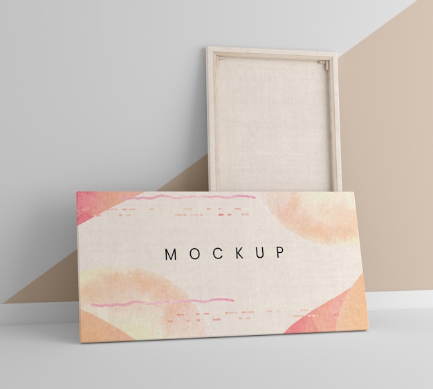 PSD high angle canvas painting mockup