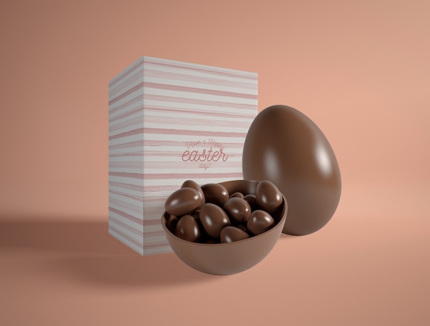 High angle chocolate eggs on table