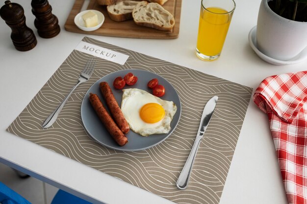 High angle delicious breakfast mockup