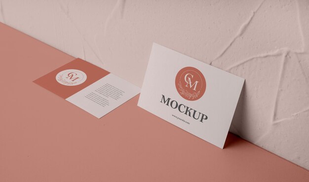 High angle elegant business cards mockup