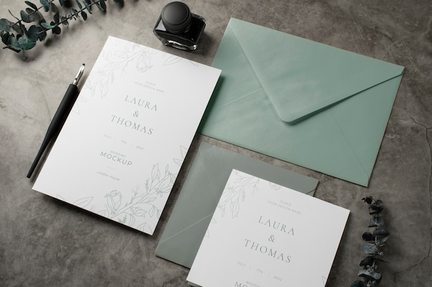 High angle of elegant wedding invitation mock-up