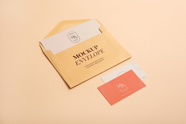 PSD high angle envelope and business cards