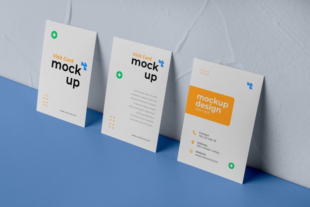 PSD high angle geometric business cards mockup