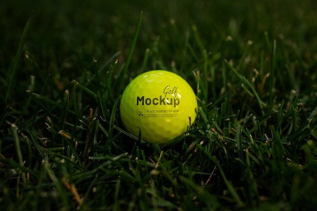 屋外の芝生の上の高角度ゴルフ ボール
