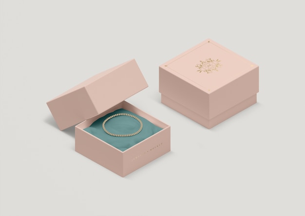 PSD high angle jewelry box with golden bracelet