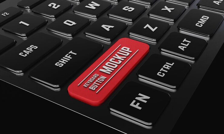 PSD high angle keyboard button mockup