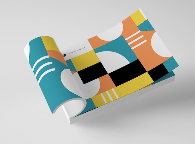 PSD high angle of mock-up paper with geometric design