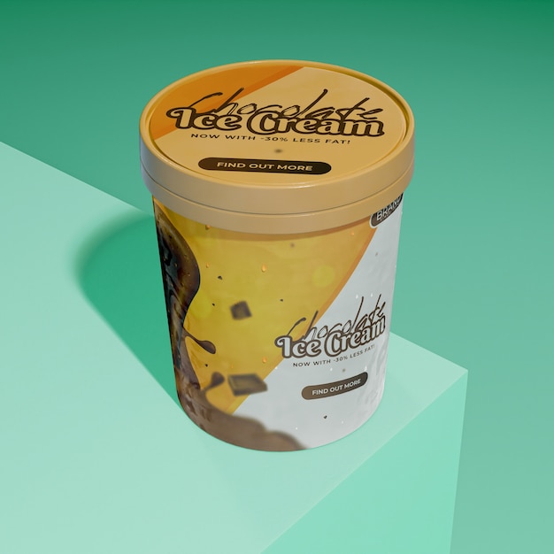 Высокий угол ведра шоколадного мороженого