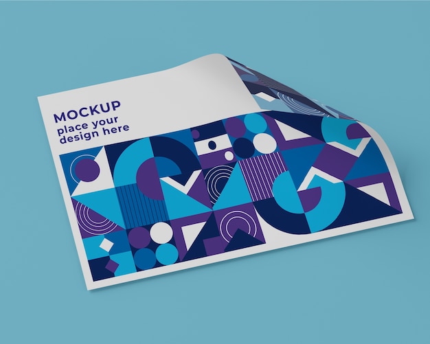 PSD high angle of paper mock-up with geometric design