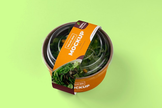 PSD high angle salad box on green background