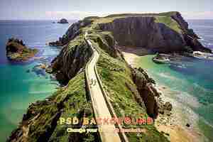 PSD a high angle shot of a road on the cliffs over the ocean captured in sark island