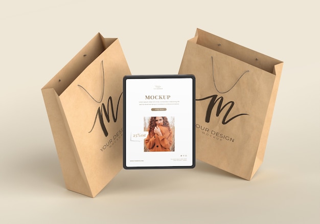 PSD high angle tablet and paper bags