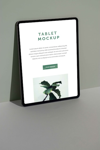high angle tablet with grey background