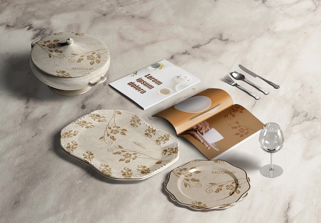 PSD high angle of thanksgiving mock-up on marble background