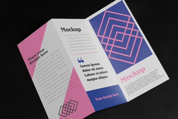 High angle of trifold business brochure mock-up