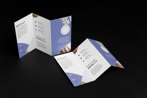 High angle of trifold business brochure mock-up