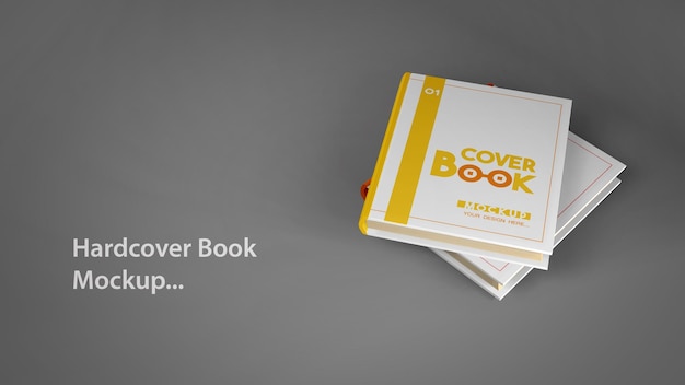 High angle two book hardcover mockup with blank space for text