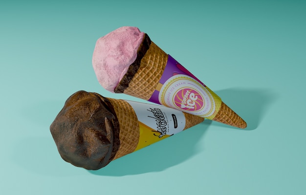 High angle of two ice cream cones