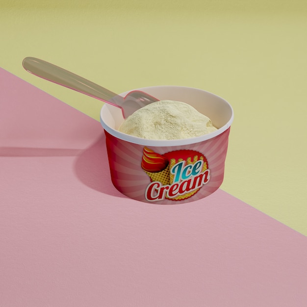 PSD high angle of vanilla ice cream container