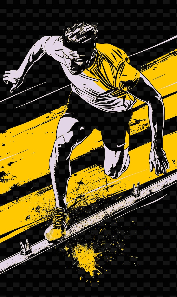 PSD high jumper jumping over bar with running shoes and spikes illustration flat 2d sport backgroundw