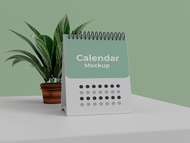 High quality 3d rendered table calendar mockup design with tree