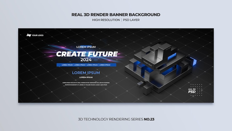 PSD high quality 3d rendered tech abstract geometry banner