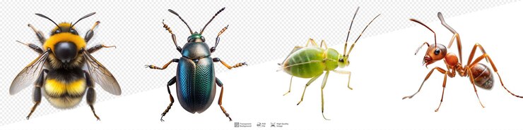 PSD high quality closeup of insects on transparent background