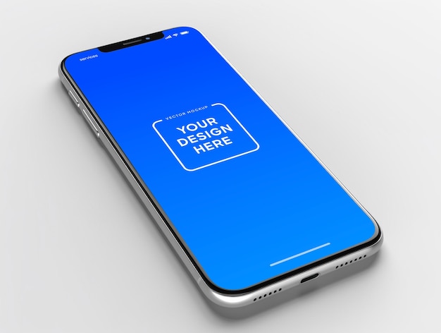 Mockup di smartphone di alta qualità con isola dinamica a mano e sfondo isolato per mostrare l'app mobile